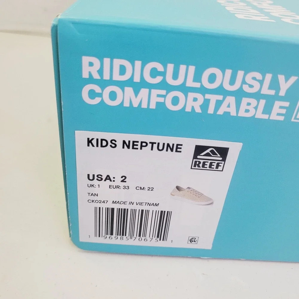 Reef Kids Neptune Sneakers Size 2 Tan Knit Low Top Cushion Comfort CK0247